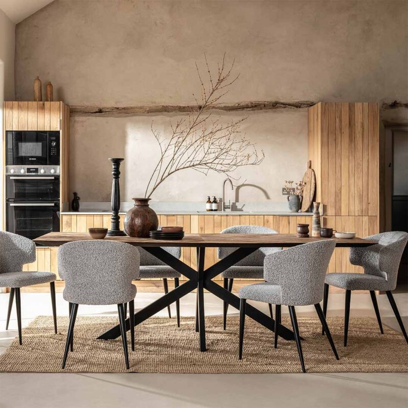 Croft 240cm dining table in reclaimed teak wood and star metal base