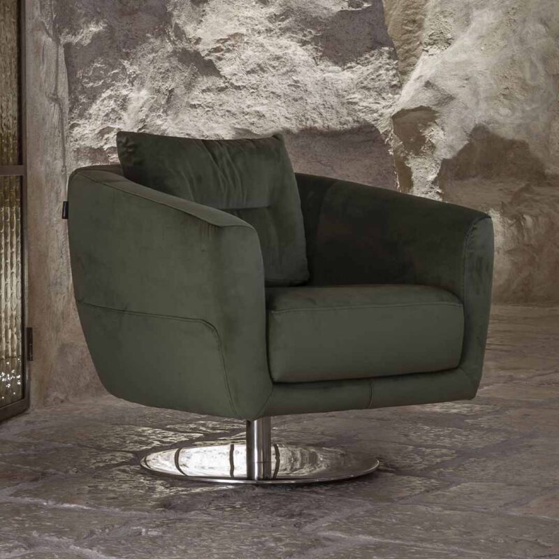Arlo swivel chair by Nicoletti Home. Green with metal base