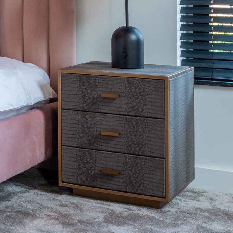 Classio 3 drawer end table in snake skin PU by Richmond Interiors